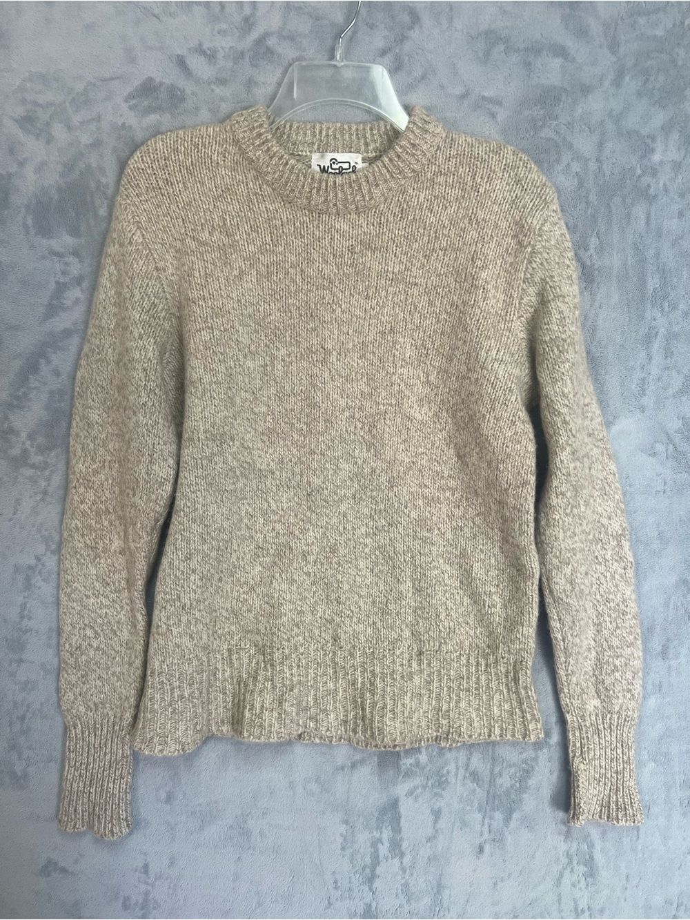 Vtg 80s Woolrich Crewneck Sweater Mens L Beige Marled Wool Blend HK WPL6635